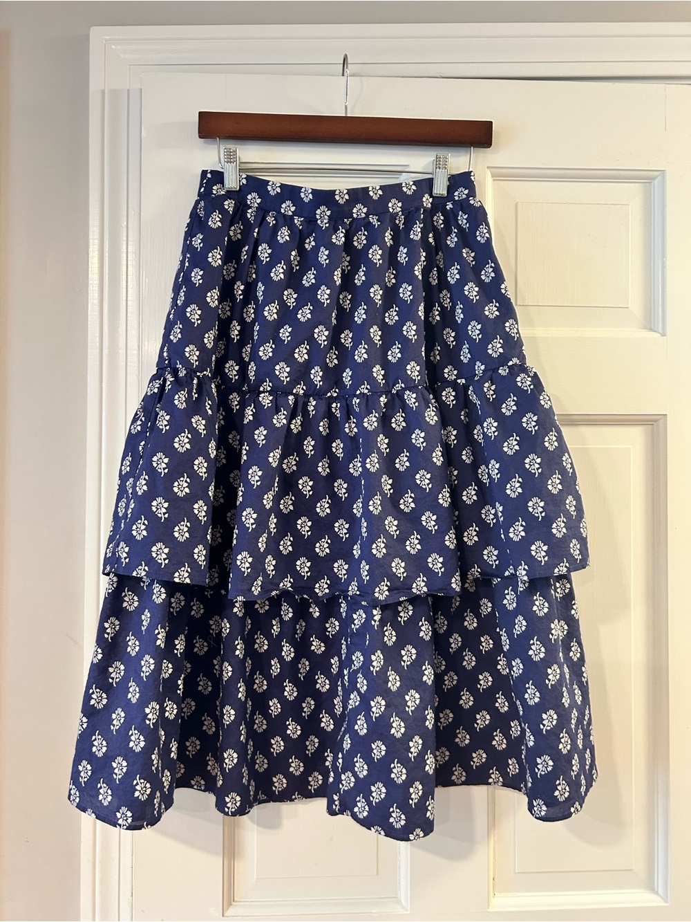 J. Crew Navy Blue Floral Tiered Skirt